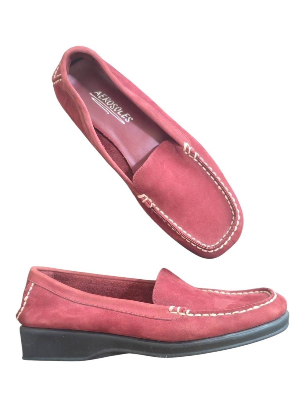 Aerosoles Red Suede Moccasin Loafers Leather Comfort Slip-On Sz 8 Boho Office